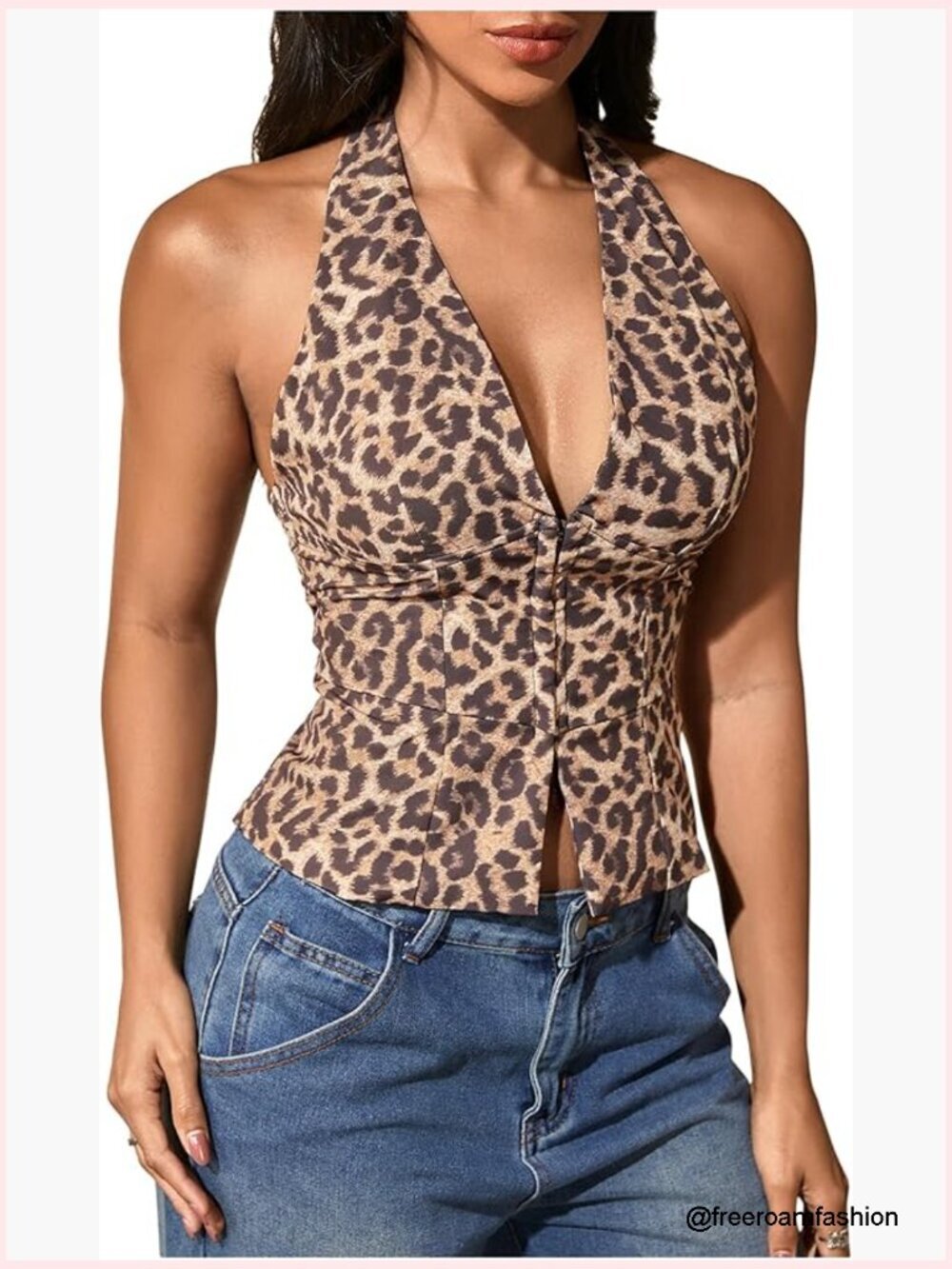 Y2K Leopard Print Halter Bustier Corset Crop Top